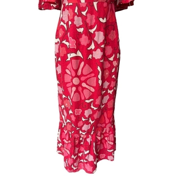 NWT RHODE x Target Zinnia Floral Print Bell Sleeve Midi Dress in Red/Pink - Picture 7 of 15